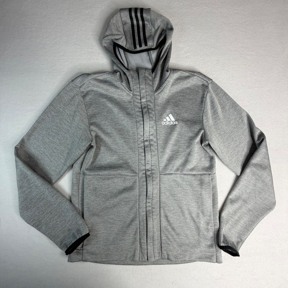 Adidas Mens Grey Full Zip Training Hoodie Textured Knit Jacket Size Small‎